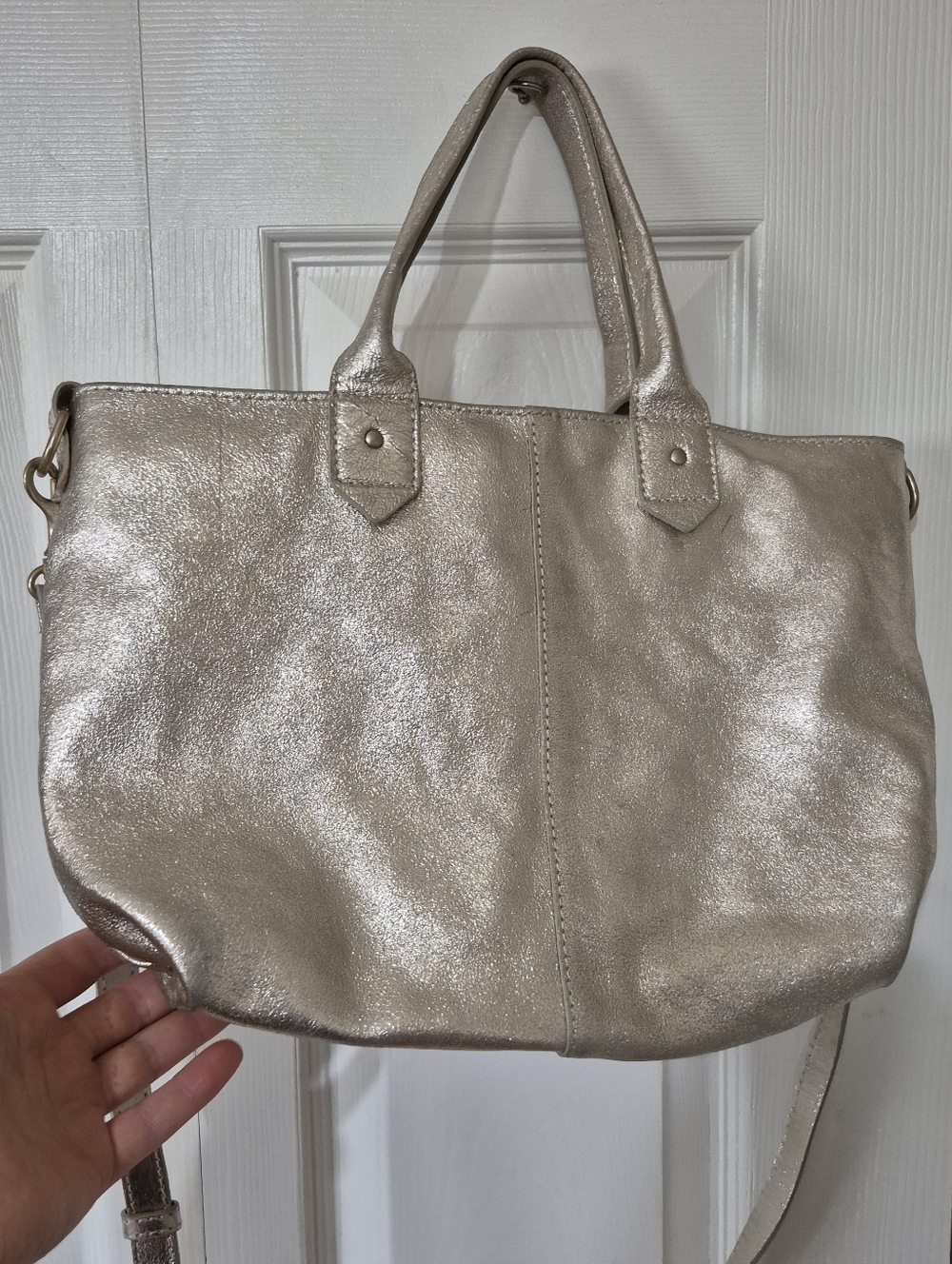 American Eagle Urban Outfitters Italian Leather Silver Tote - Picture 5 of 13